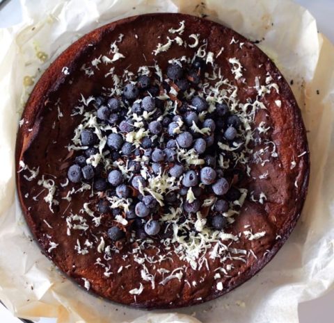 Double chocolate mudcake w/ blueberries